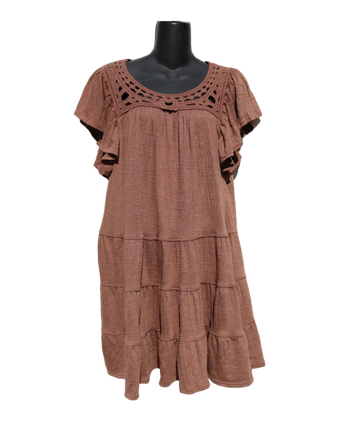 Vestido Boho Terracota con Crochet — MAX STUDIO